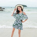 Women's polyester one-piece swimsuit in solid colour pattern green leaf style