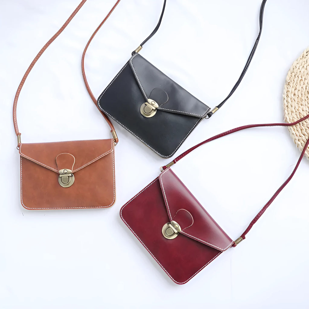 Retro fashion shoulder messenger bag with lock detail, cross square shape, in wine red colour