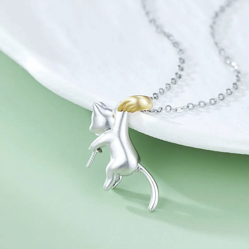 925 sterling silver clavicle chain with cat pendant and electroplated finish