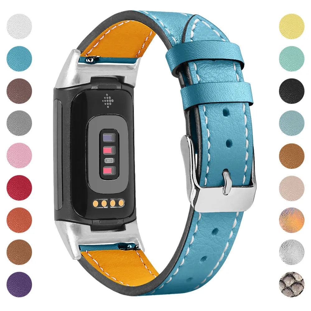 Genuine leather watch strap for Fitbit Charge 5 and Charge 6 smartwatches in apricot colour.