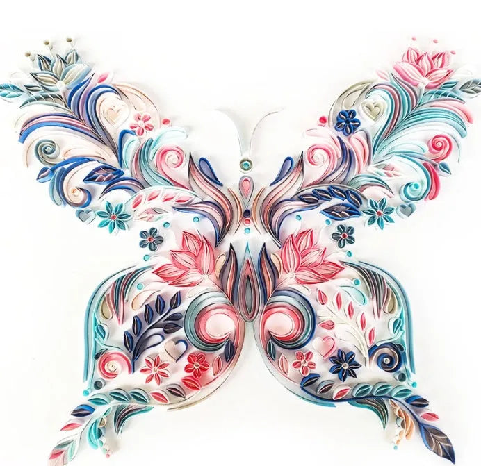 20 inch butterfly quilling illustration material pack with craft paper and tools in blue and pink