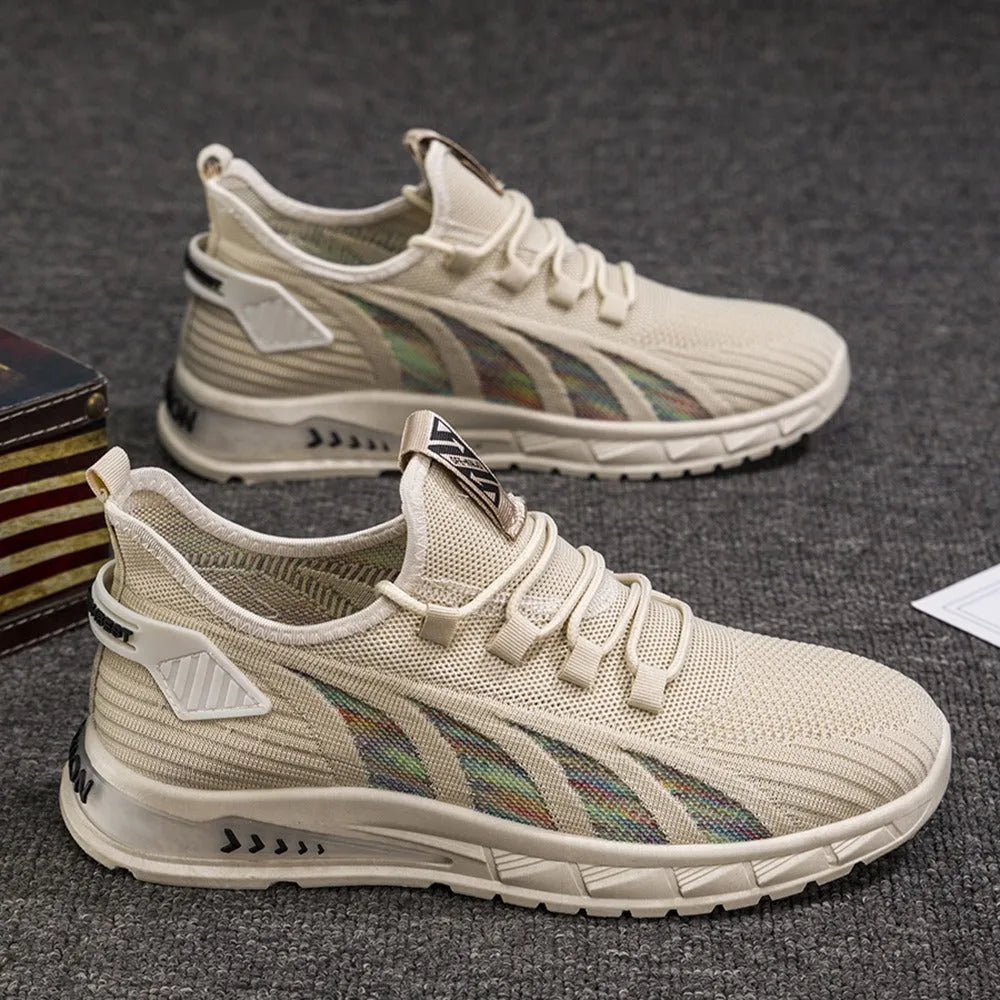 Summer mesh surface lightweight fat foot student leisure sneaker in breathable low top design with striped pattern