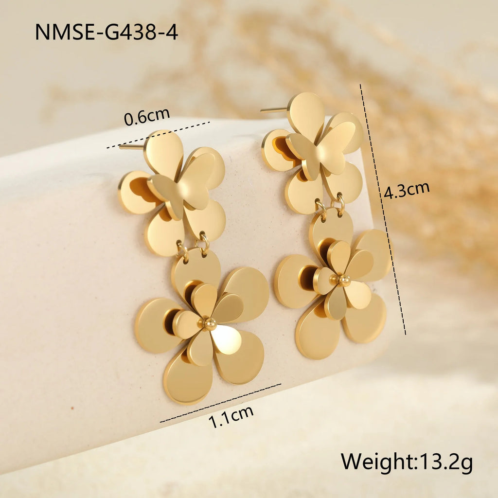 Gold flower butterfly geometric earrings for women with stainless steel construction