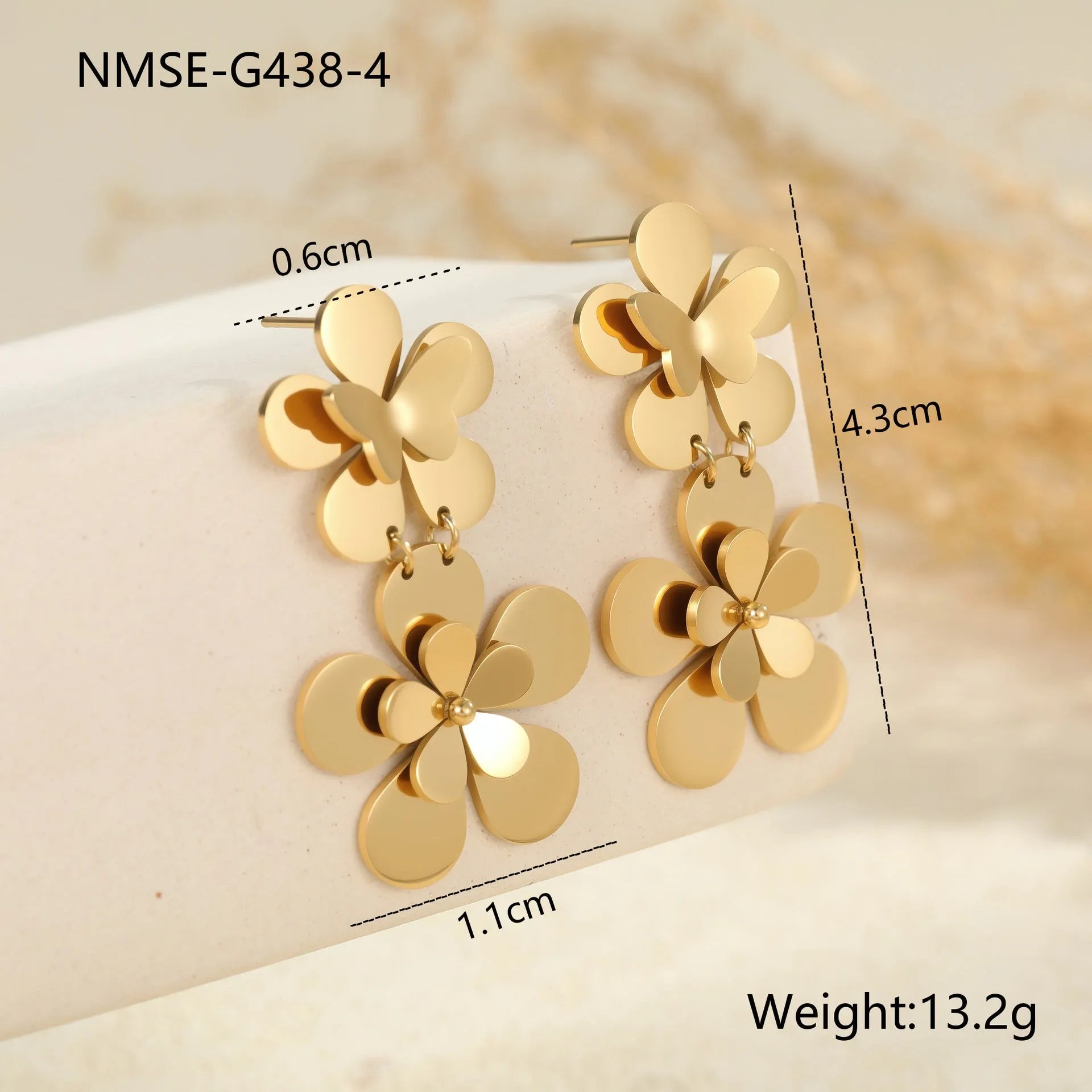 Gold flower butterfly geometric earrings for women with stainless steel construction
