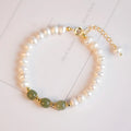 Korean style bracelet with diamond-shaped natural freshwater pearls in electroplated Hetian jade colour.