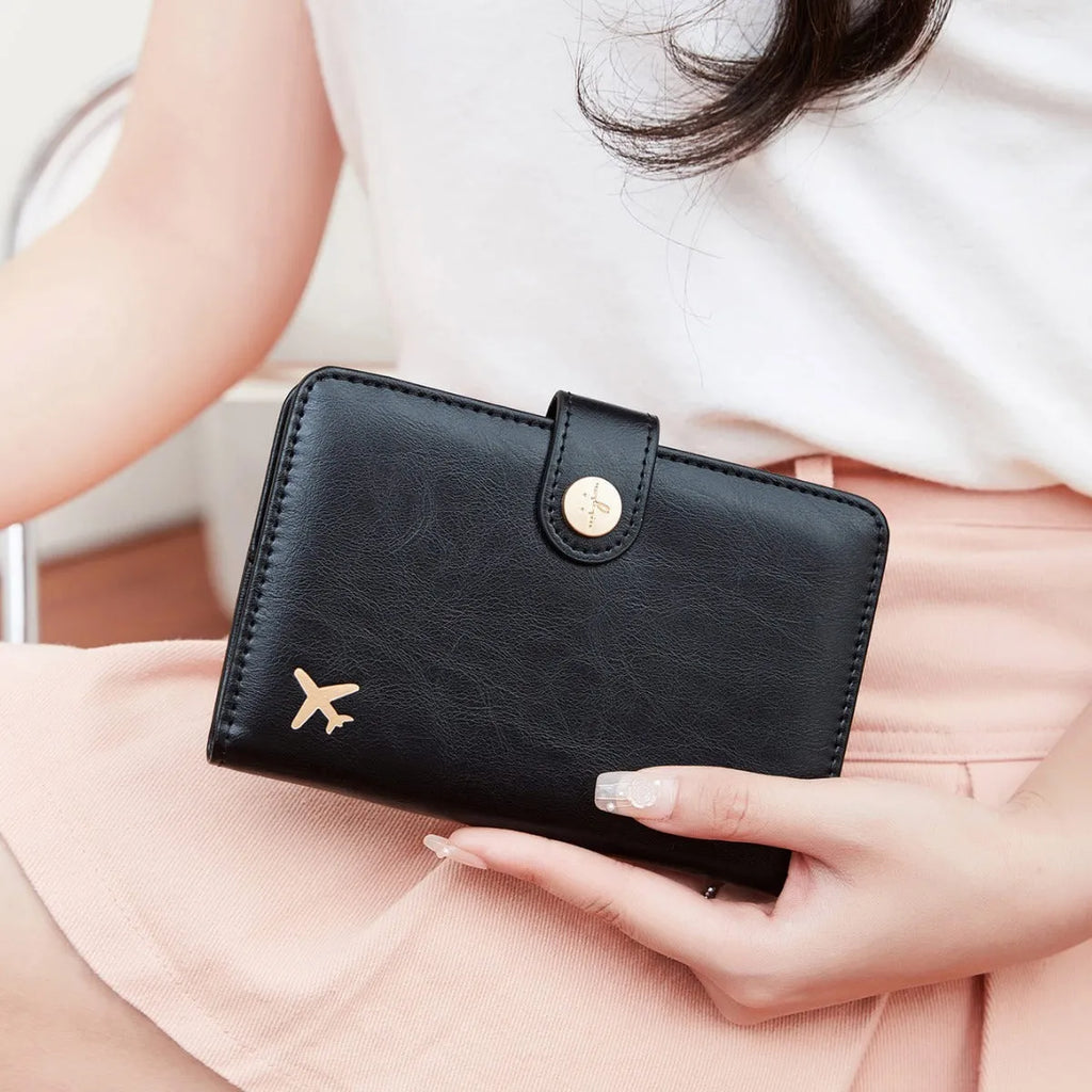 Simple portable multifunctional passport holder with aircraft pattern, anti-theft protection, available in nine colours
