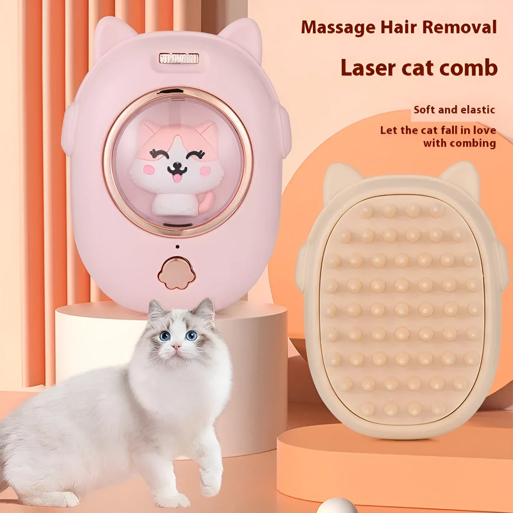 Multifunctional pet comb with laser toy for cats and dogs in pink and yellow ABS material