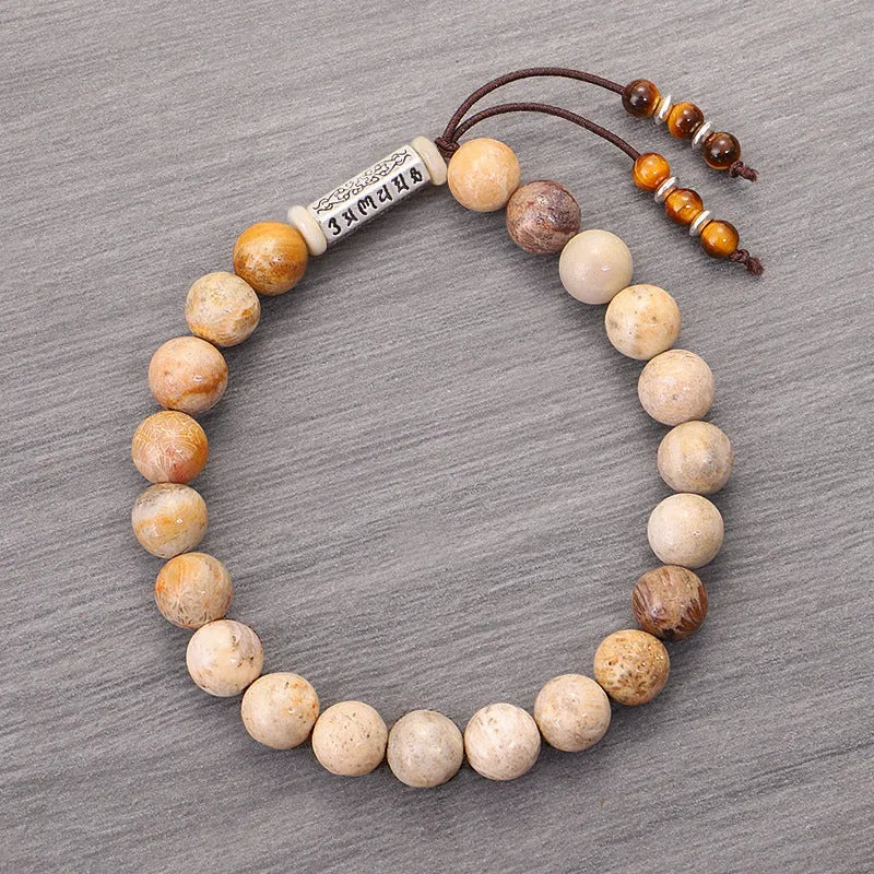 Handmade stone bead bracelet in wood colour with European retro simple style