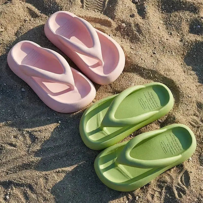 Solid colour thick-soled flip-flops with fashion bow detail on EVA upper
