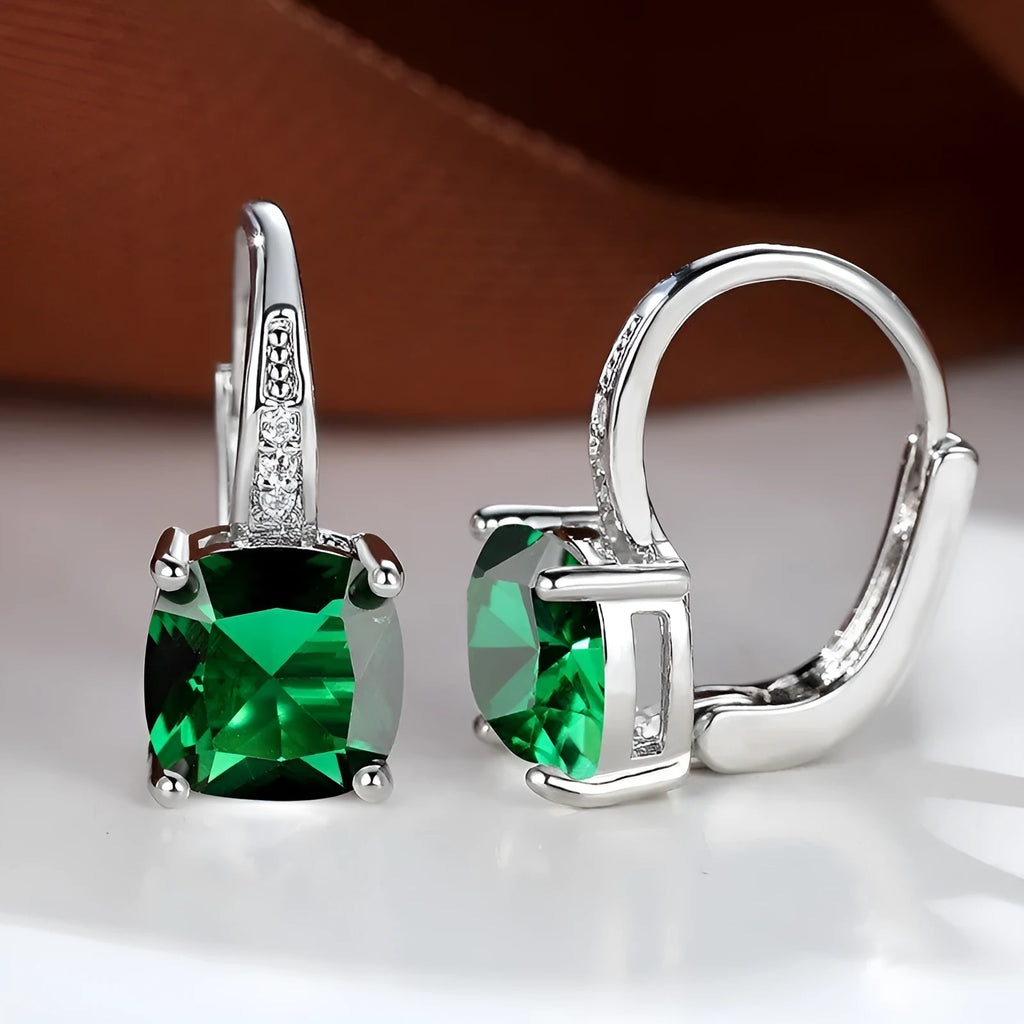 Korean style geometric square zircon ear hook earrings in electroplated copper with hook fastening
