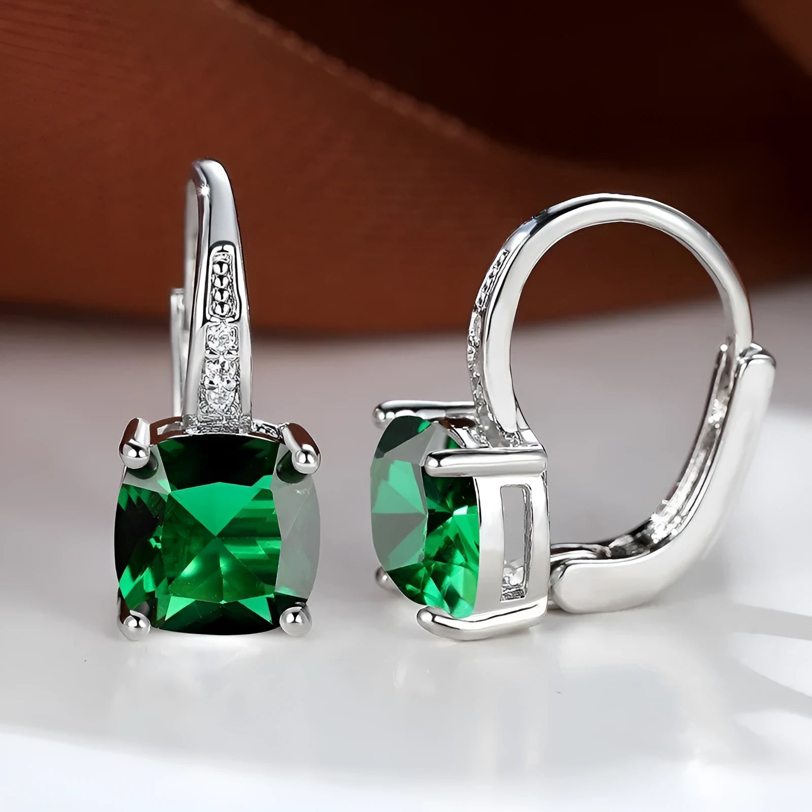 Korean style geometric square zircon ear hook earrings in electroplated copper with hook fastening