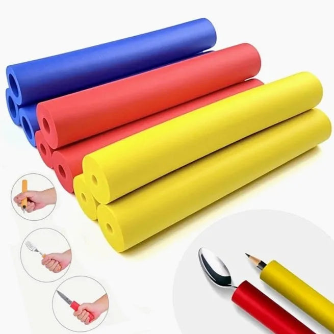 Pack of black rubber grip hose sleeves for pen and cutlery handles.