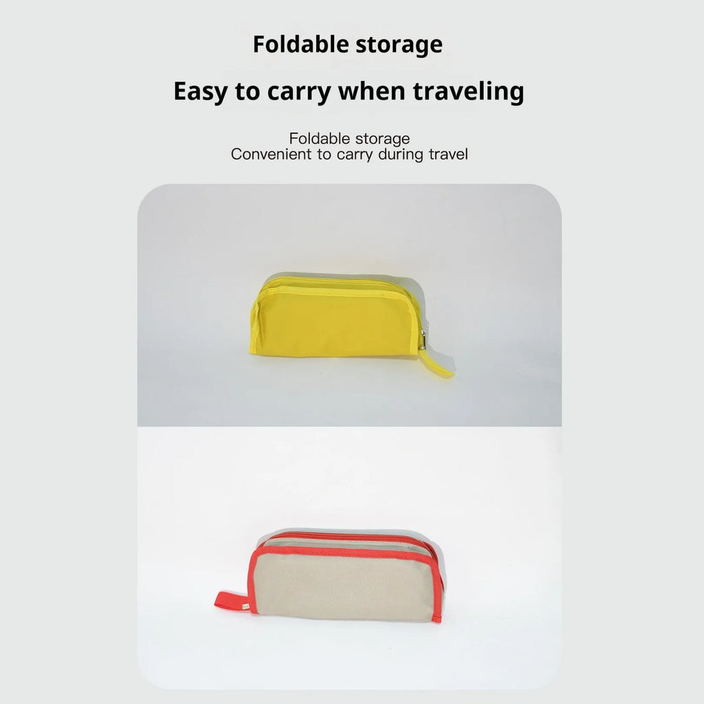 Outdoor foldable camp stool in Oxford cloth showing compact folded design