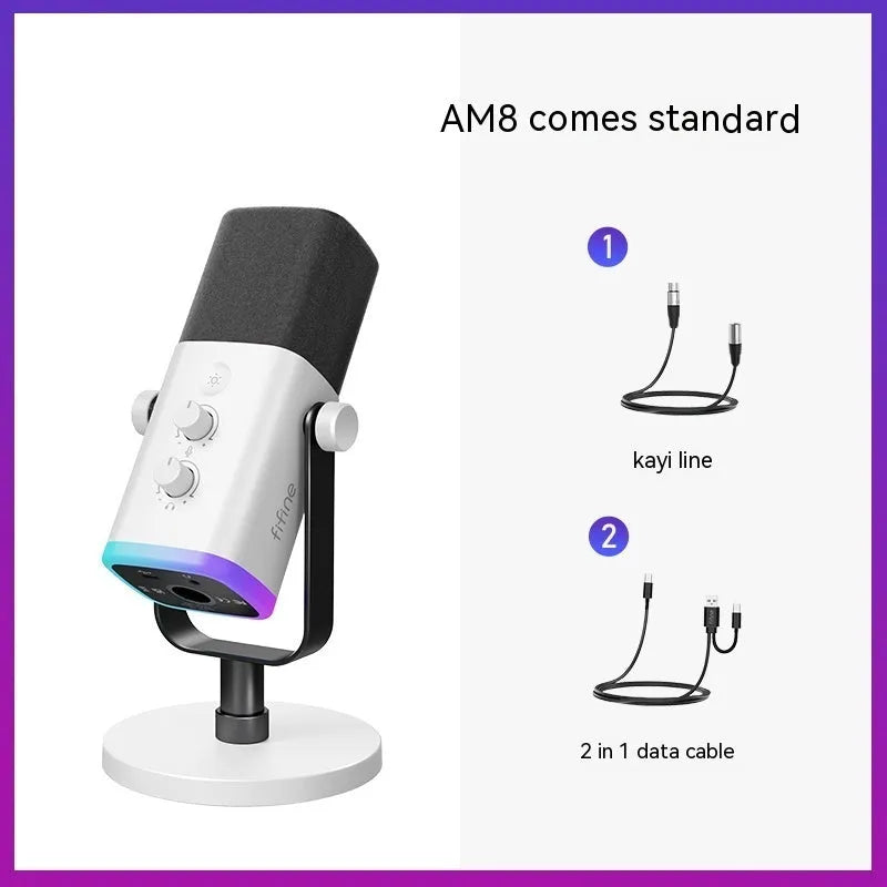 Dynamic noise reduction microphone in black, pink or white colour with matching bracket and included cables