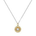Silver sunflower necklace with geometric daisy pendant on adjustable 21-50cm chain