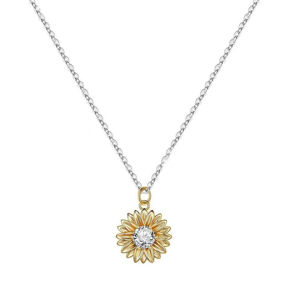 Silver sunflower necklace with geometric daisy pendant on adjustable 21-50cm chain