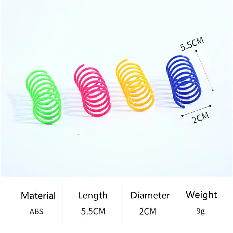 Plastic cat spring toy coil spiral in assorted colours, 5.5cm length, 4 or 8 pack, heavy gauge