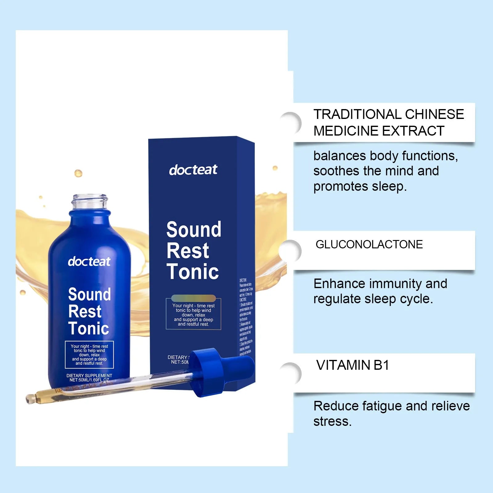 50ml bottle of sleep health support drops with droplet dispenser