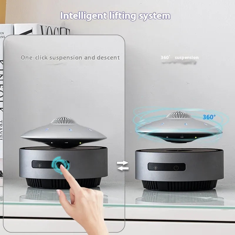 Automatic lifting magnetic levitation Bluetooth speaker with ABS housing showing floating speaker unit above base