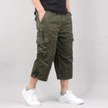 Men's cotton cropped casual pants in solid colours with cargo styling for sports wear