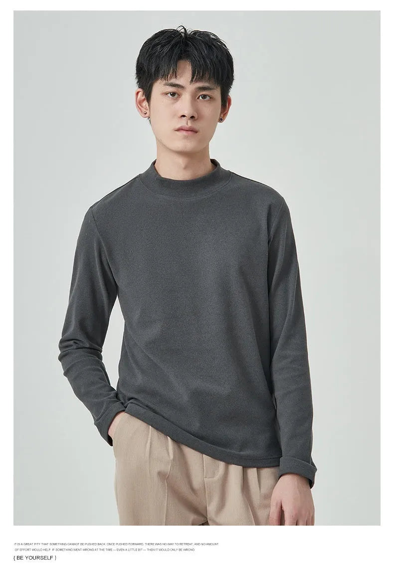 Men's Dralon half-high collar long sleeve solid colour pullover t-shirt autumn winter