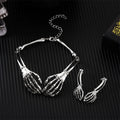 Dark style skull ghost claw necklace earrings set electroplated alloy silver black women