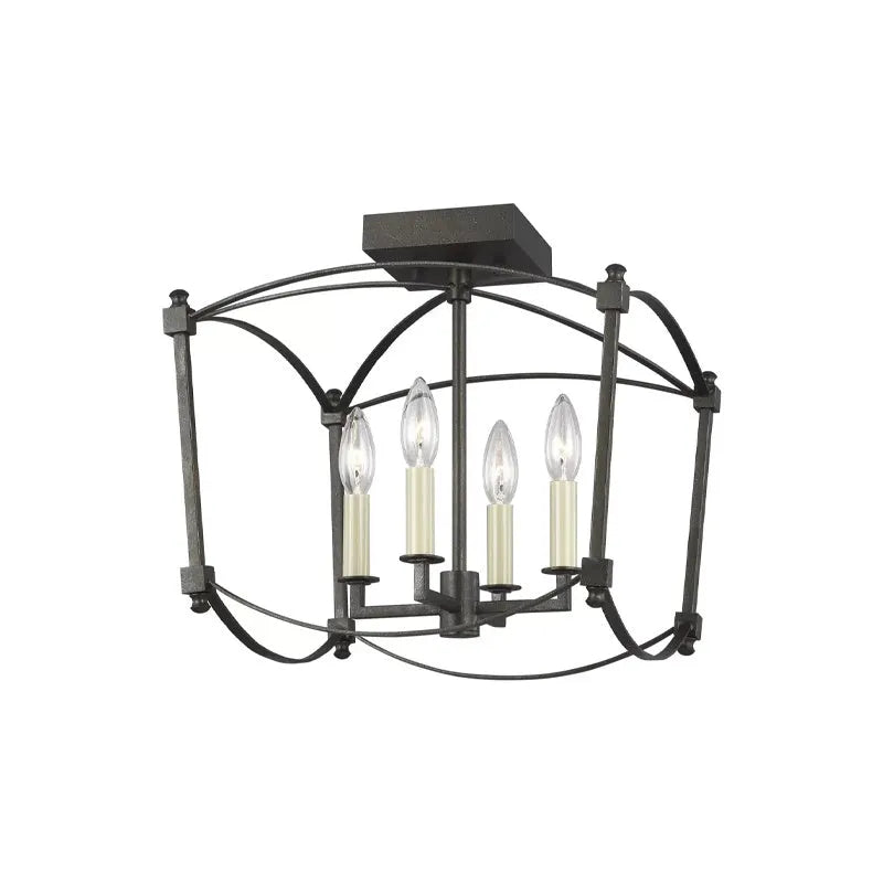 4-head iron droplight ceiling lamp in gold foil finish on a white ceiling with simple villa stair setting