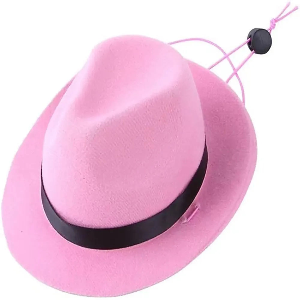 Wool felt mini sun hat for pets in black, brown, pink, or red with 155cm diameter.