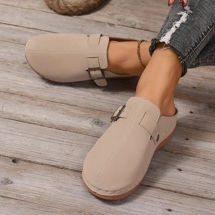 Women's lightweight outdoor casual wedge closed toe slippers in khaki, PU lining, rubber sole