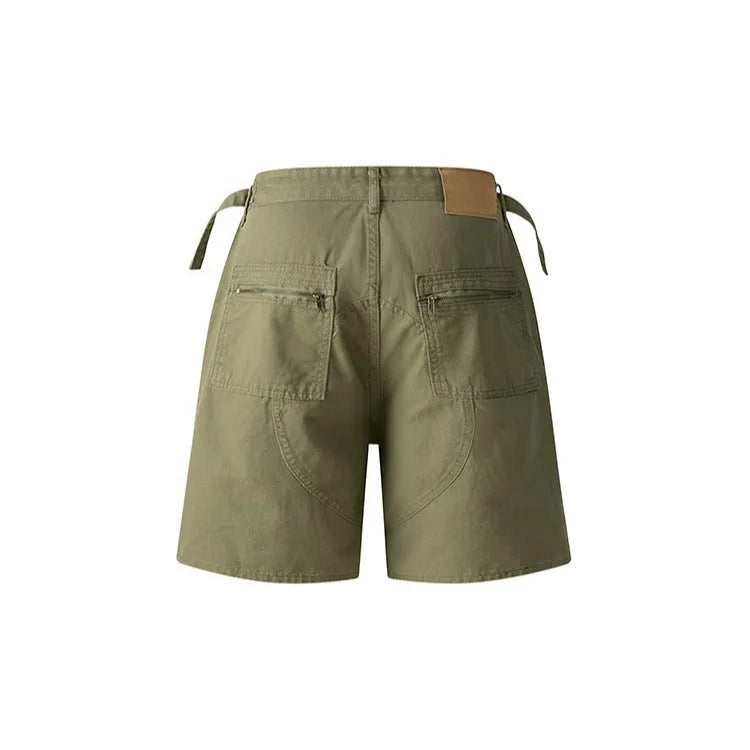 Retro workwear shorts in washed cotton with loose fit and half elastic waistband