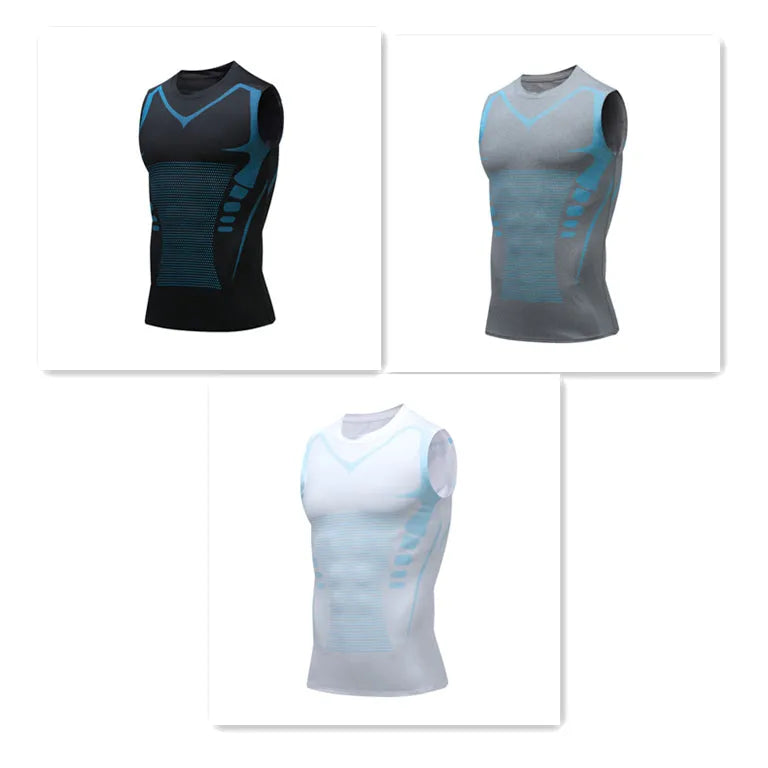 Men's quick-drying breathable slim fit stretch vest in black for running and fitness with flat lay view