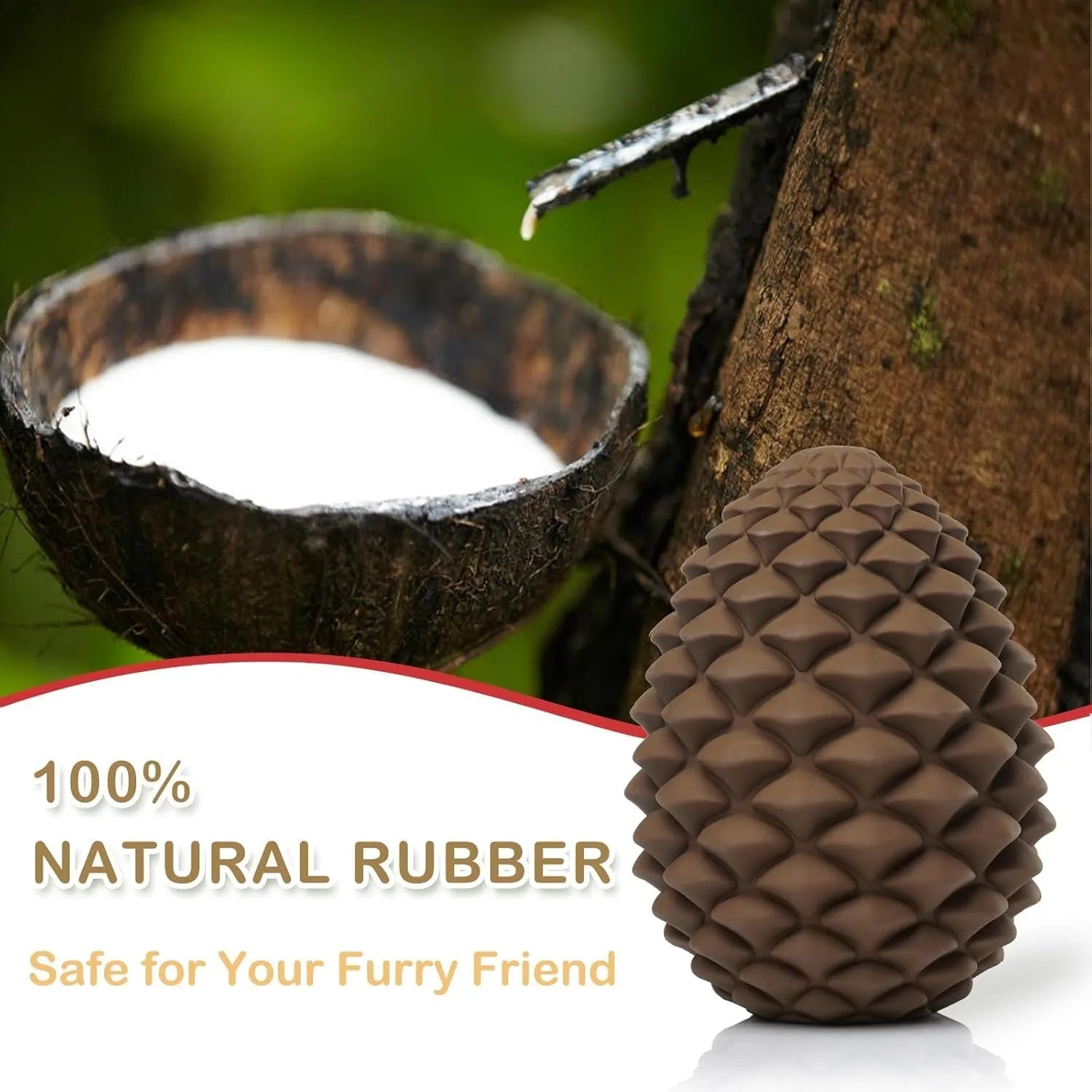 Pine cone shaped natural rubber dog chew toy with textured surface for dental care