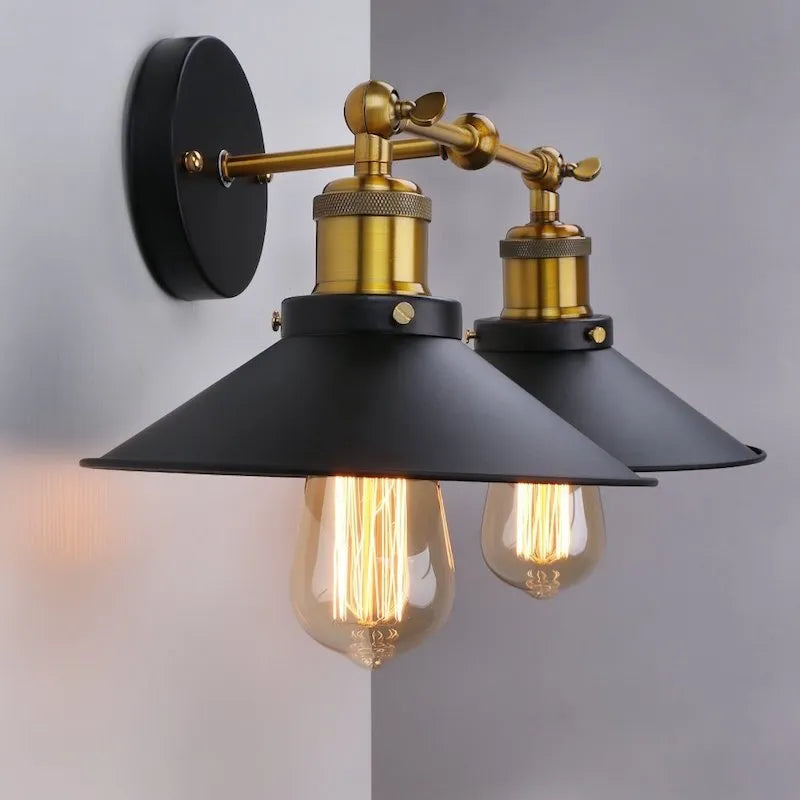 American retro industrial iron craft wall lamp black double head 220V for indoor use