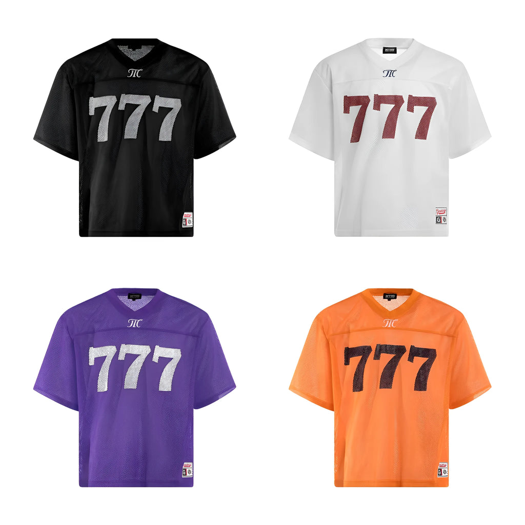 Men's retro street loose t-shirt in black white purple orange colours showing loose fit design