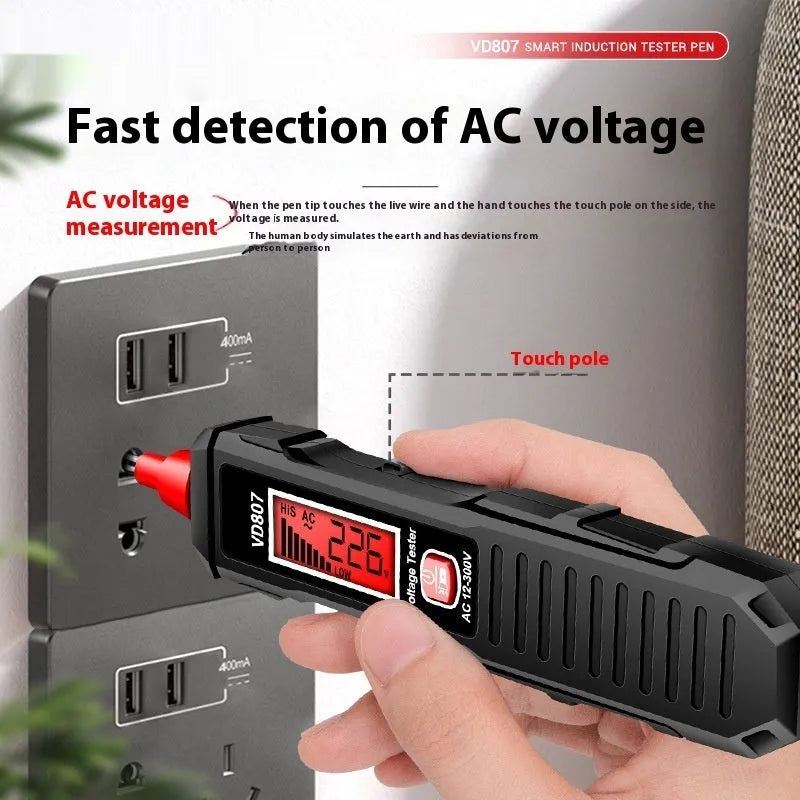 Portable high-sensitivity zero line detection pen with LCD display, 12V~300V range, black plastic housing