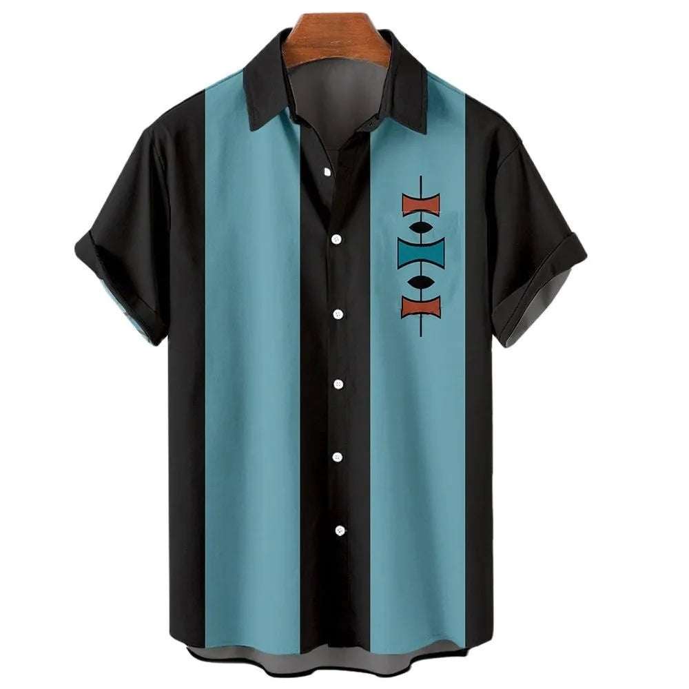 Men's striped Hawaiian shirt with button front and short sleeves in various colours