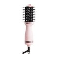Pink multifunctional hair dryer with integrated comb and curling attachments for complete hair styling
