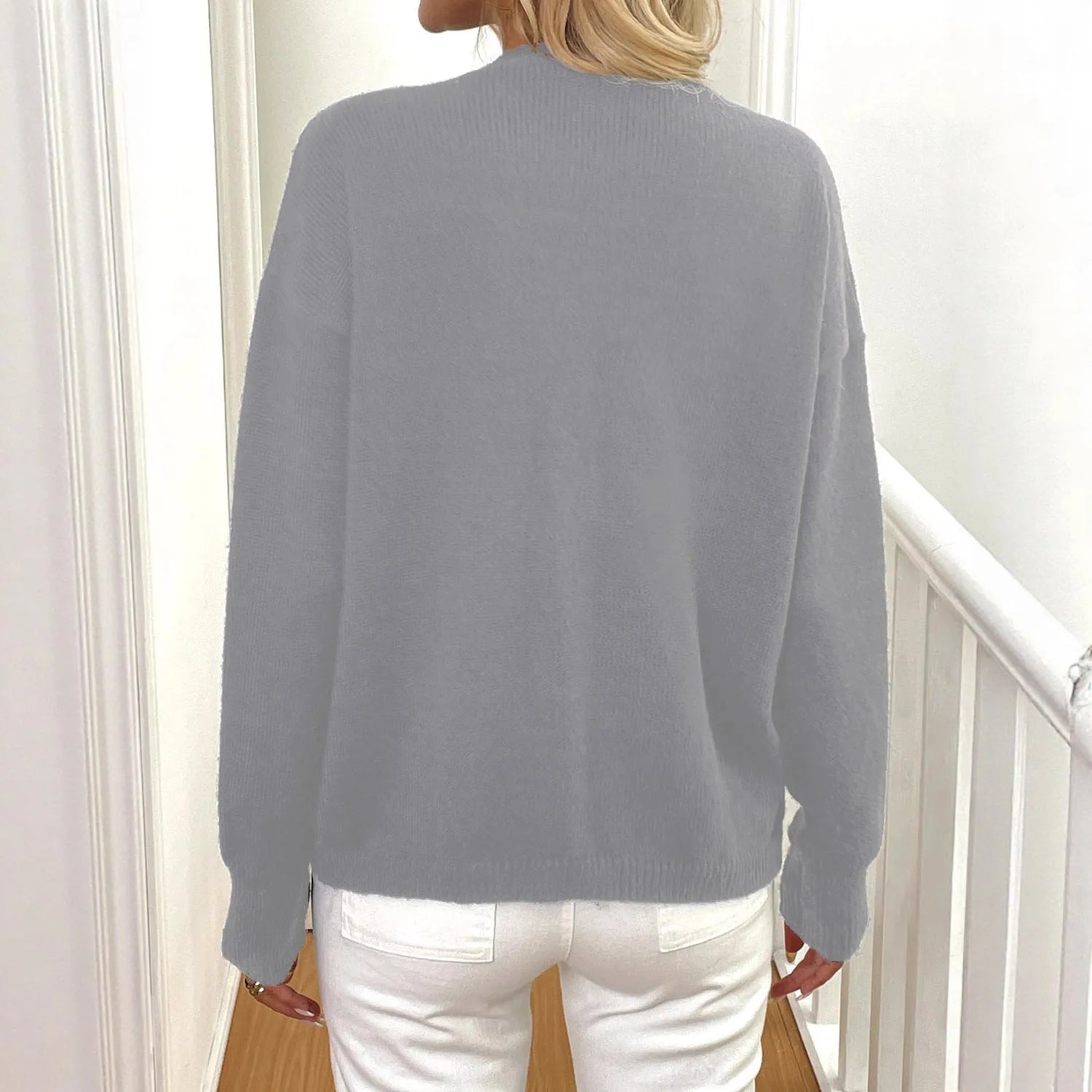 Women's black deer plush long sleeve sweater coat with princess sleeves in street hipster style