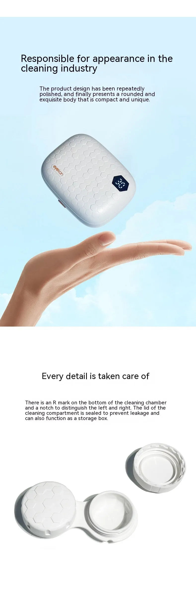 Automatic electric ultrasonic glasses cleaning machine in blue plastic case with dimensions 85x65x30mm