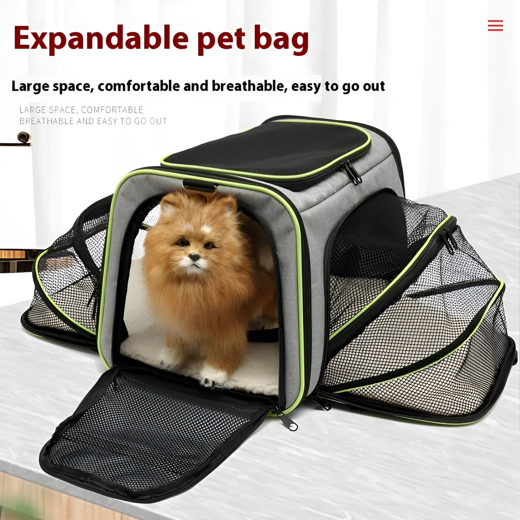 Portable cat carrier bag in 600D cation polyester material with medium-soft construction