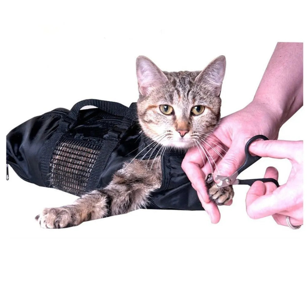 Black cat washing bag made from 420D PU Oxford fabric, 28x17x2.5cm open size, folded compact