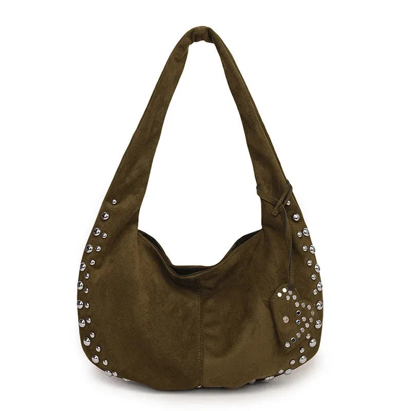 Soft plush underarm tote handbag for women in a strapless retro design, shown in multiple colour options.