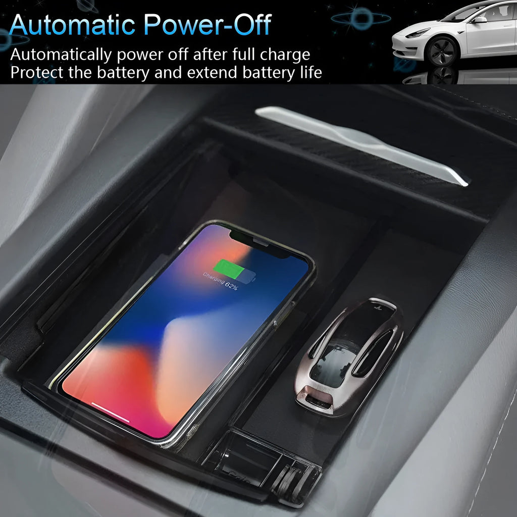 Black ABS wireless charging storage box with QI fast charging capability