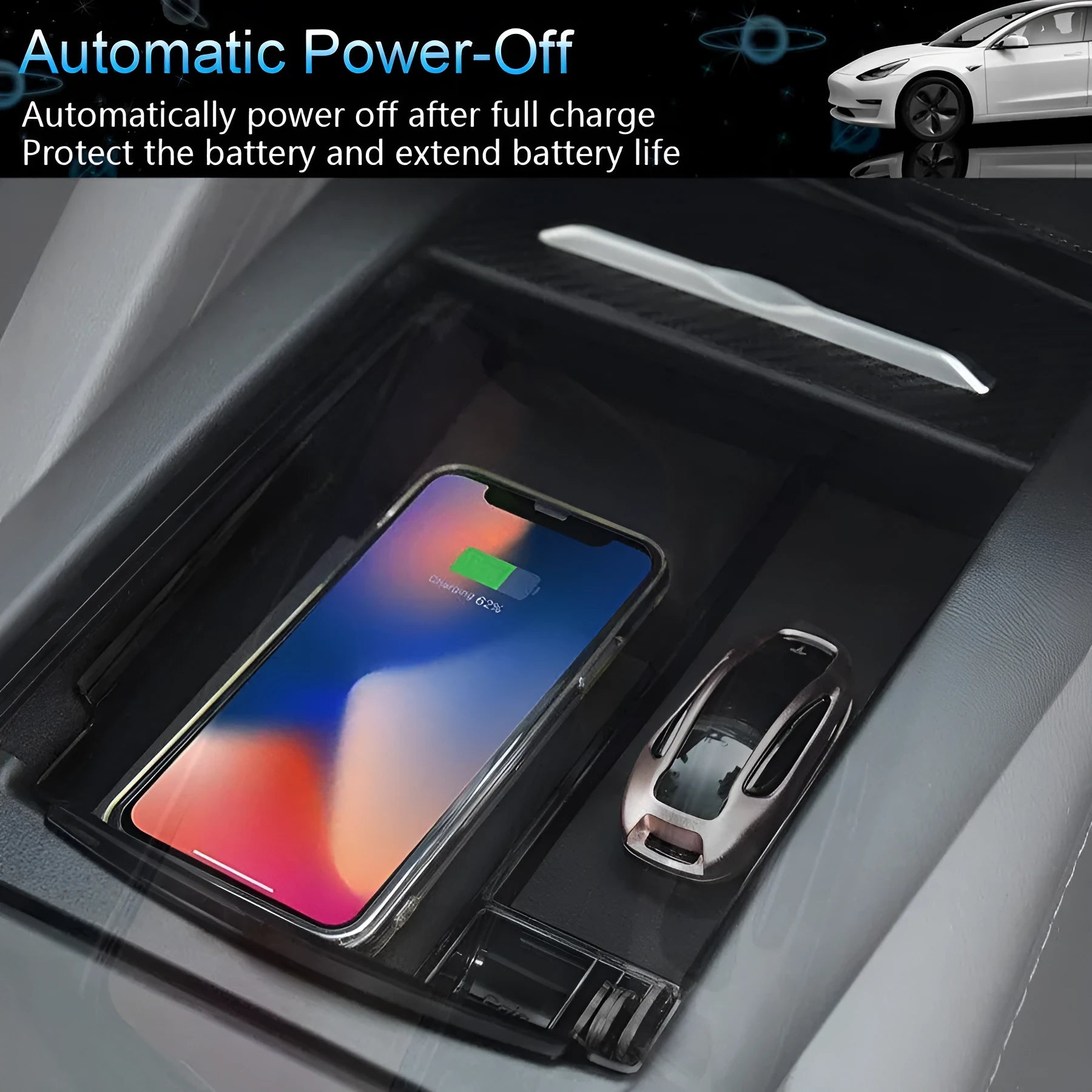 Black ABS wireless charging storage box with QI fast charging capability