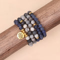 Blue patterned network stone beads on a multi-layer alloy bracelet for women