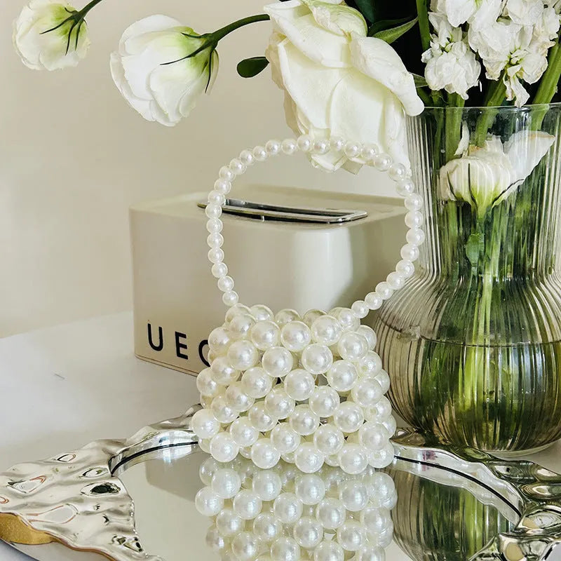 Mini crossbody handbag for women in imitation pearl with geometric pattern, ultralight and antibacterial design
