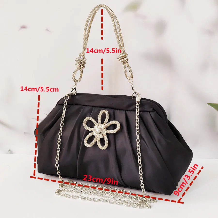 Women's soft polyester crossbody messenger bag in shell shape with chain details and document compartment