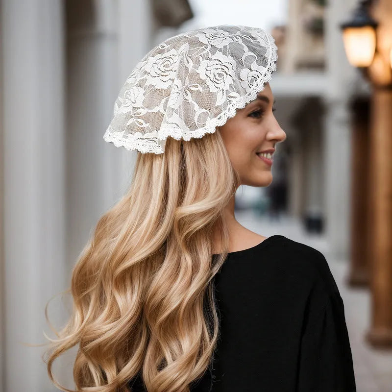 Round polyester floral bridal head cover 30cm width black white wedding accessory for women