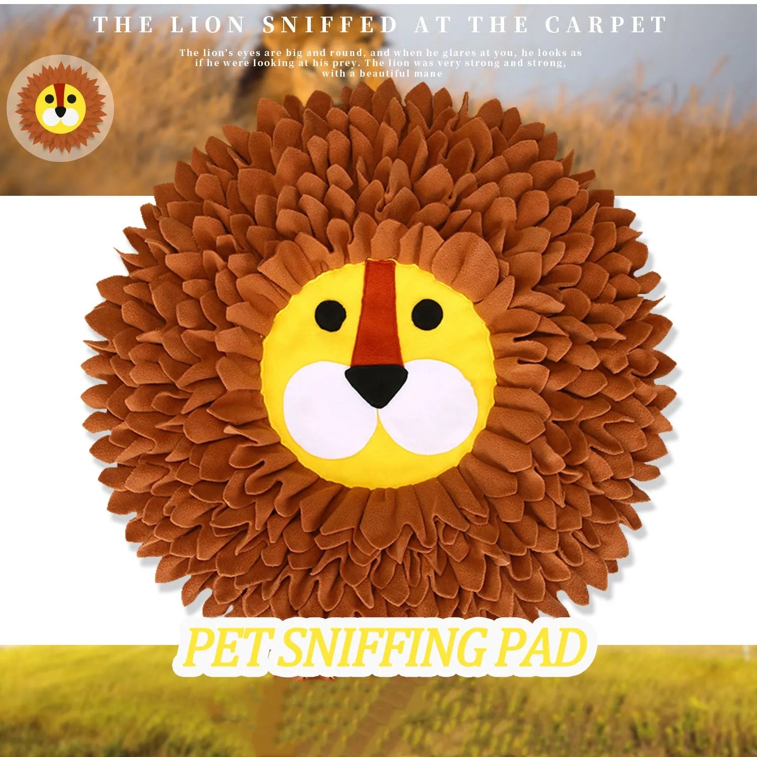 Brown dog snuffle mat with 16 removable fleece strips for hiding treats, measuring 33x25 cm