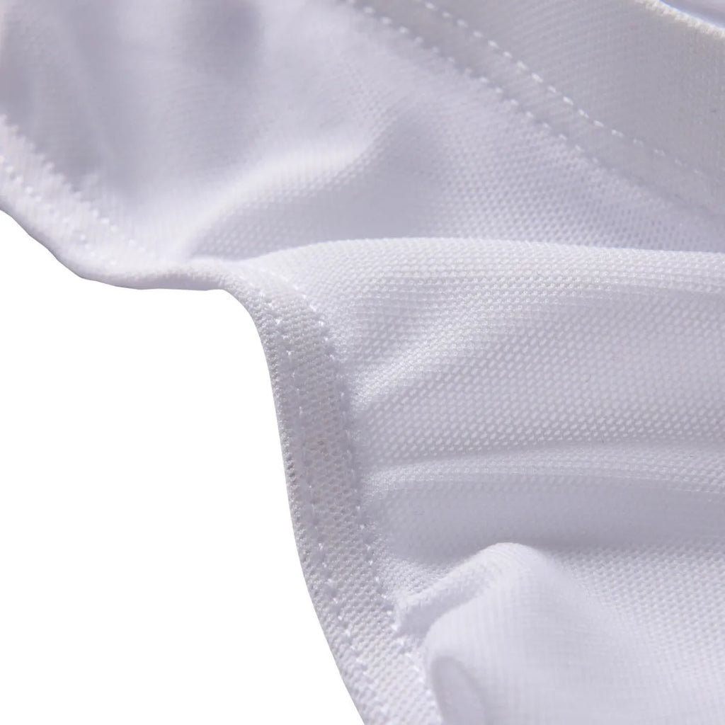 Men's black ice silk nylon briefs with low waist triangular cut showing quick-drying fabric texture